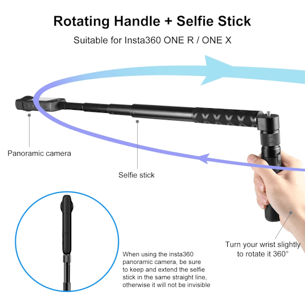 Pyöriväkahvainen pöytäteline Insta360 X3 / X4 / DJI / Gopro -kameroille 1/4 ruuvikiinnityksellä, teleskooppivarsi