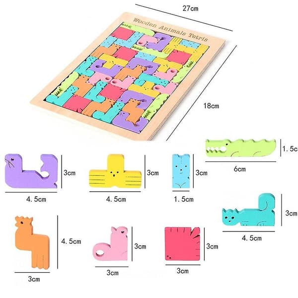 Tetris farverigt træpuslespil til børn Brain Teaser Pædagogiske spil til børn Dyr