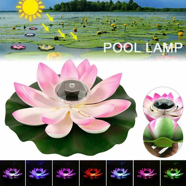 Solcells LED Lotusblomma, flytande, damm, pool nattljus