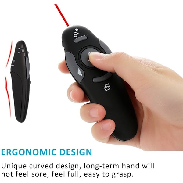 PowerPoint PPT 2.4GHz USB trådløs fjernkontroll med rød laserpeker
