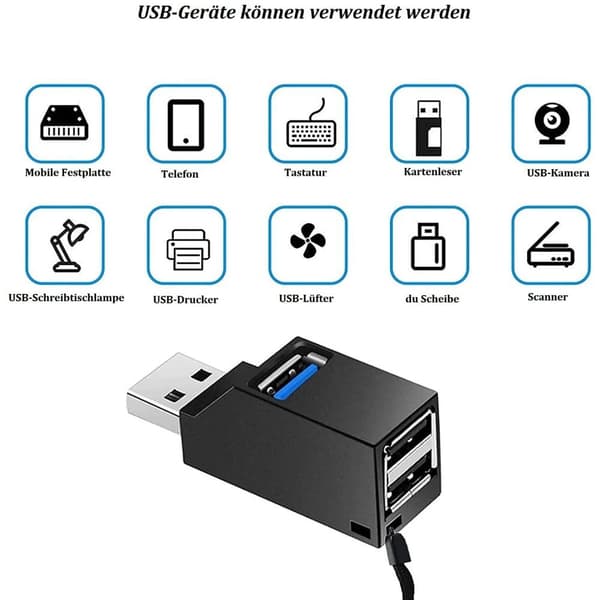 3-ports USB 3.0-hub, USB-dockingstation, datahub, USB-splitter, USB-adapter til pc og bærbar computer, bærbar huboverførsel