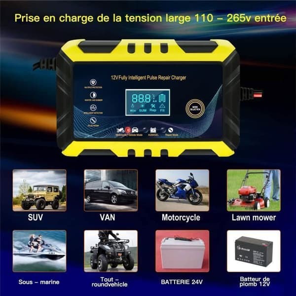 12V 6A intelligent batteriladdare för bil, motorcykel och lastbil