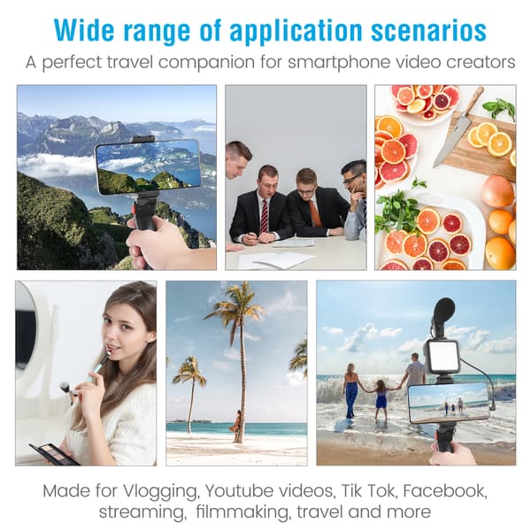 Vlogging Videopakke med Stativ Mikrofon LED-lys Telefonholder