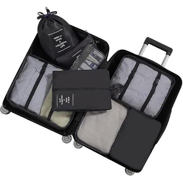 8-pack Organiseringsset för Resväska - Förvaringsväskor, Packningskuber, Presenter Black