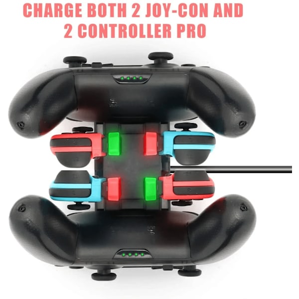 Laddningsdocka för Nintendo Switch Joy-Cons och Pro-kontroller med LED-lampor
