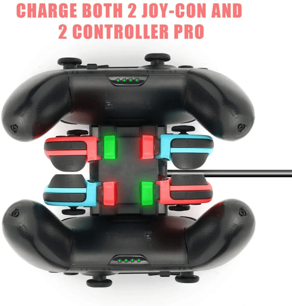 Ladestasjon for Nintendo Switch Joypads og Pro-kontrollere med LED-lys