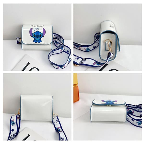 Stitch Messenger Väska Tecknad Söt Flickor PU Läder Underarms Mini Väska Tote Mode Kvinnor White without letter