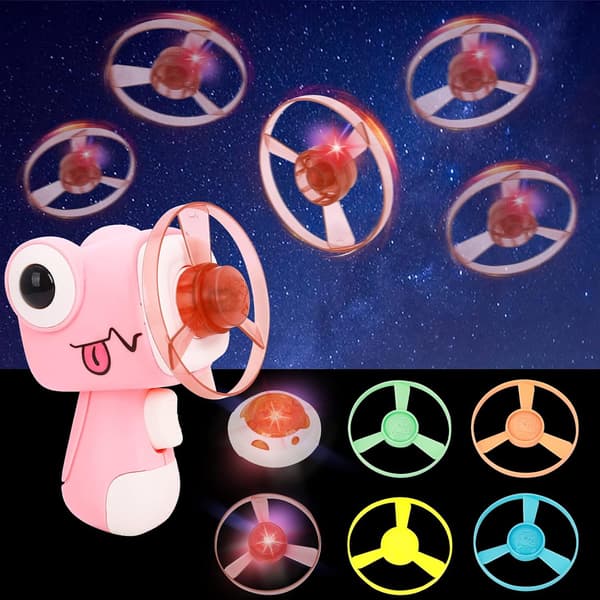 Bambu Sländor Flyvende Disk Legetøj One-Touch Flyvende Disk Launcher Legetøjsbelysning Gyro Legetøj Lysende flyvende tallerken Spinning Flyvende Disk (Pink)