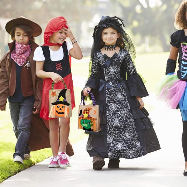 2 stycken Halloween tygpåsar Återanvändbara tygpåsar Matinköp Black Cat + Witch
