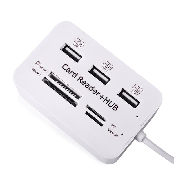 USB 2.0 Minneskortsläsare + USB-hubb (Hög hastighet)