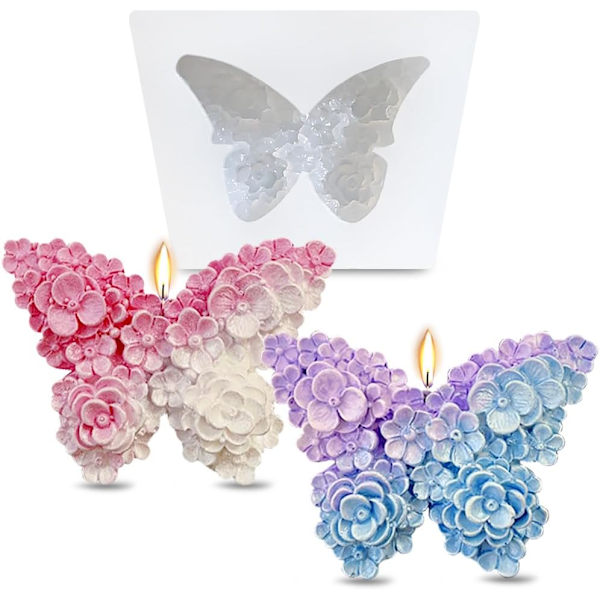3D Blomst Sommerfugl Silikoneforme Epoxyharpiksforme Blomstret Sommerfugl Lysforme til Lysfremstilling Silikoneform til DIY Duftlys Gips Sæbe