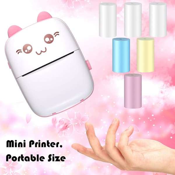 Miniprinter, bærbar lommeprinter Blækfri fotoprinter, blå Pink