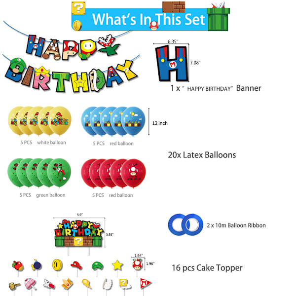 Super Mario-tema dekorativa ballonger för barn set