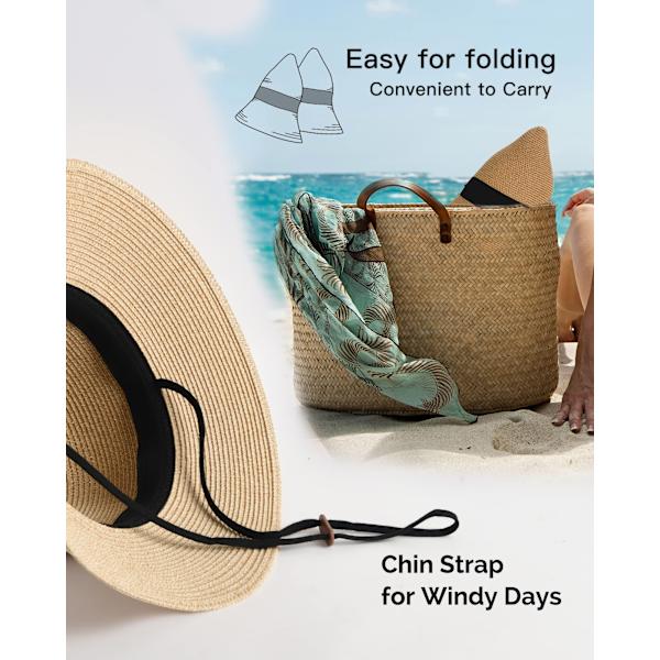 Solhat til damer UPF 50+ strandhat stråhat med bred skygge beige