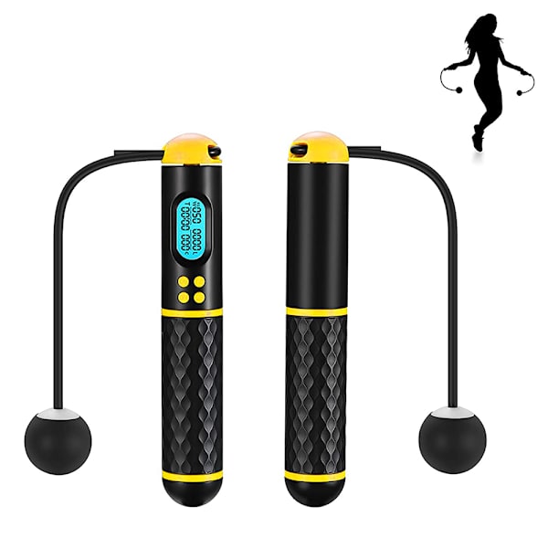 Hopprep med digital räknare, snabb rep, stålrep med Black+yellow