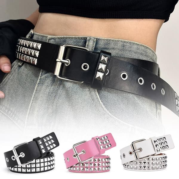 Punk Rock Sølv Sort Metal Nitter Pyramide Studs Sort med Bæltespænde White