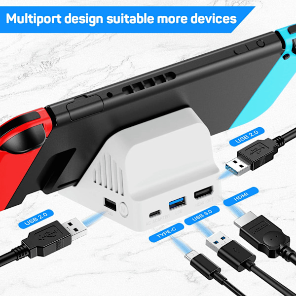 Kannettava jalusta TV-projektio lataustelakka Switchille, jäähdytystuuletin kompakti 4K HDMI -sovitin USB 3.0 -porteilla
