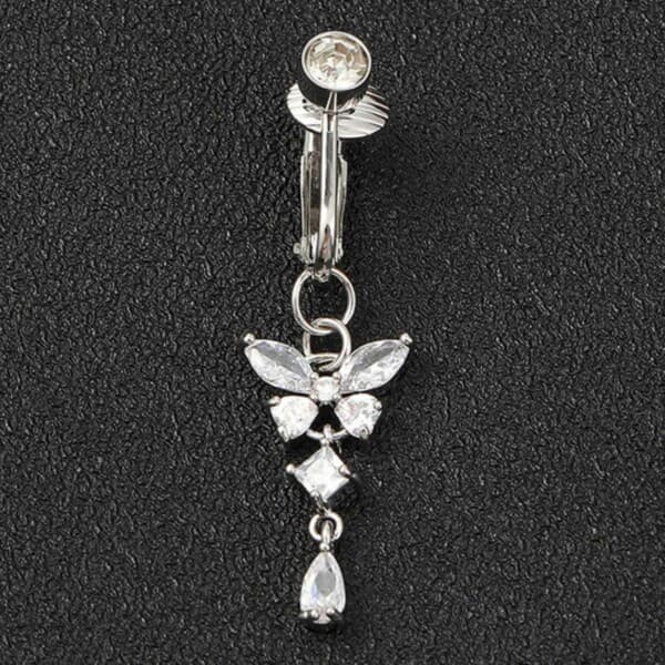 Falsk Navlepiercing Clip-on Navlering Uden Hul Butterfly Crystal Silver