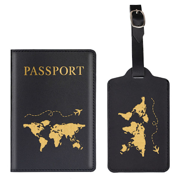 2 stk. Passholder Bagasjelapp, Passholder og Sett for par Bryllupsfest Bryllupsreiser black