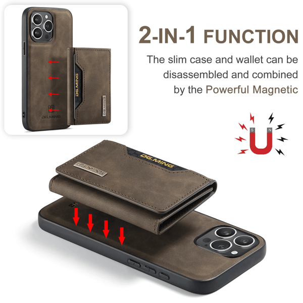 For iPhone16 15 Plus Pro Max Avtakbart Kort Pakke Telefonveske Magnetisk Holder Flip Lær Bakdeksel iPhone16