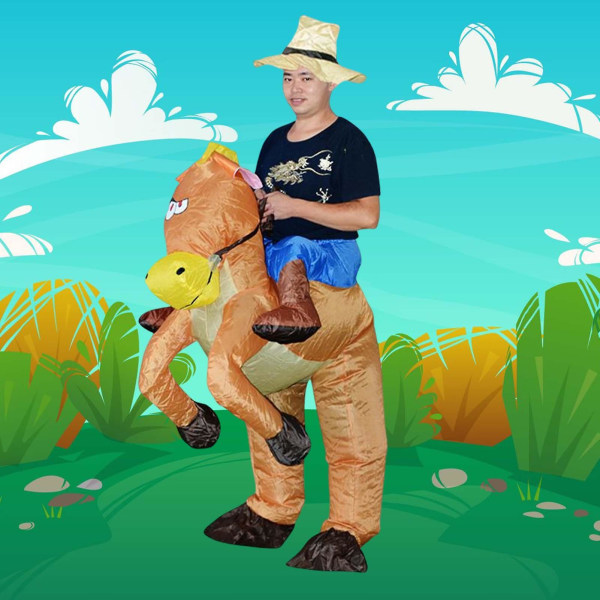 Hästridning på uppblåsbar kostym Cowboys på häst Klädselkostym Rolig nyhet Utklädning Festkläder Black