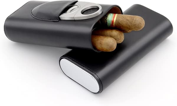 Etui i lær, etui, sigarfuktere, lær Schwarz