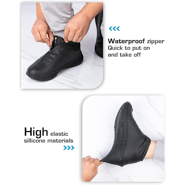 Vedenpitävät kenkäsuojat sateeseen, silikonipäälliset vetoketjulla, liukumattomat kalossit miehille ja naisille Black XL