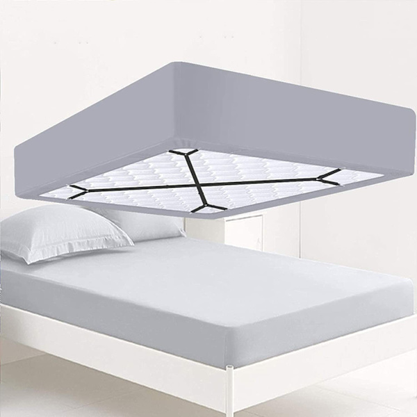 (2 stykker) Justerbar lakenstrammer med metallklemmer, plastklemmesystem, justerbar