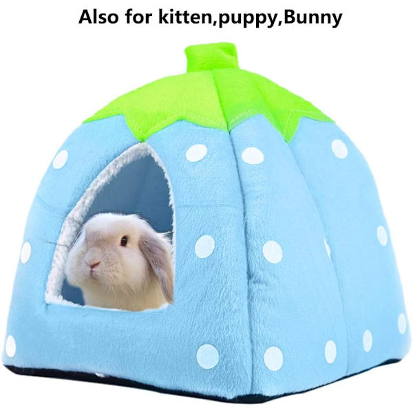 Litet husdjur Vinterhus Multifunktionell Jordgubbe Varm Koja Säng Halkfri Sovsäck för Marsvin Igelkott Ekorre Igelkott Hamster Blå