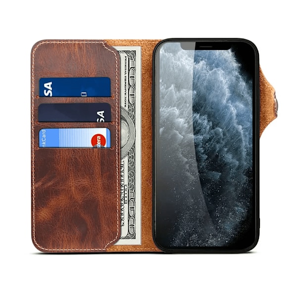 Ægte Læder Flip Cover til iPhone 16 15 Pro Max Plus Retro Wallet Book Shell iPhone16Pro