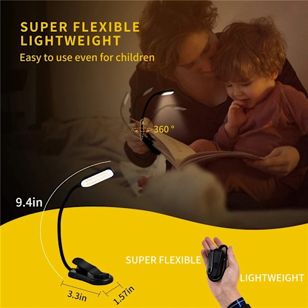 Øyebeskyttelsesklemme LED skrivebordslampe sovesal lesing studie oppladbar leselampe batteri