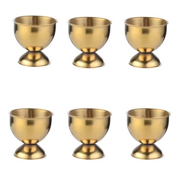 Set med 6 äggkoppar i rostfritt stål för kokta ägg (guld)