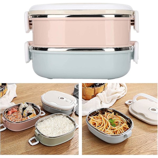Matboks Termisk Bento med termisk i rustfritt stål, 2-lags 1800 ml matbeholder