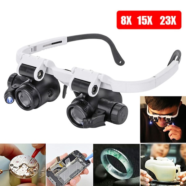 2022 8X/23X Dubbla Lins LED-förstoringsglasögon