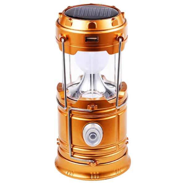 Solar campinglys USB oppladbar lommelykt Bærbar nødlampe utstyr Gold