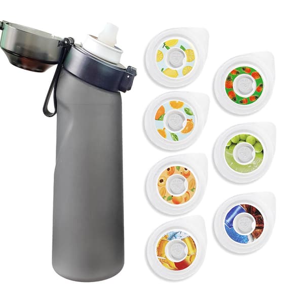 Vattenflaska med 7 smaker, 650 ml dricksflaska BPA-fri startkit - Svart