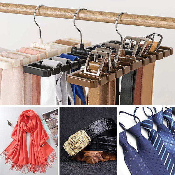 Bælteholder 10 slidser Slips Bælte Tørklæde Rack Organizer Robust Black