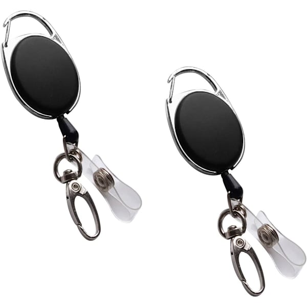 Infällbar märkesrulle med klolås och klämma för ID-korthållare (2-pack)