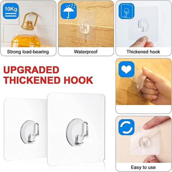 16 stk. Transparent selvklæbende krog, Transparent Magic Hook, Max 10K