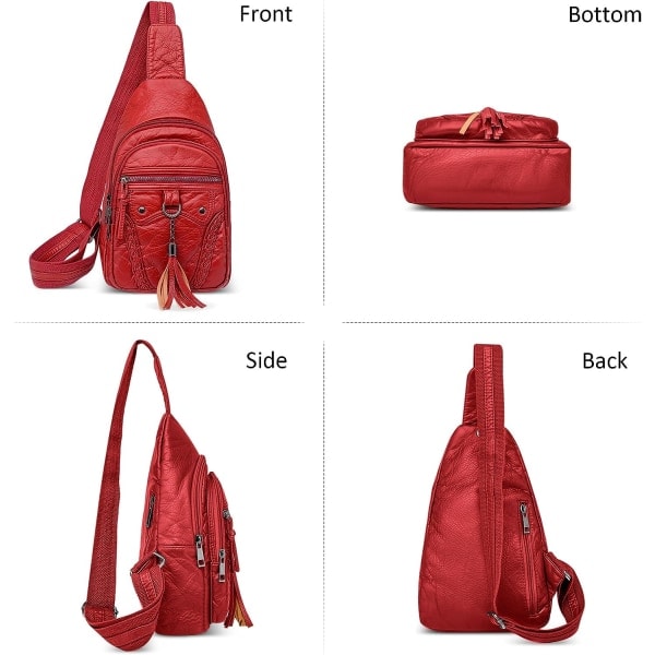 Bröstväska Dam Axelväskor Dam Crossbody-väska Hörlurar Hål Tofsdekorationer Casual Mjukt PU-läder Bröstväska för kvinnor Röd