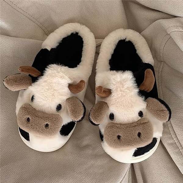 Gaolinci Cartoon Cow Bomullstofflor, Vinter inomhus utomhustofflor för kvinnor (43-44) 44-45