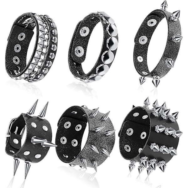 6 st Punk Nitar Armband Läder Nitar Armband Manschett