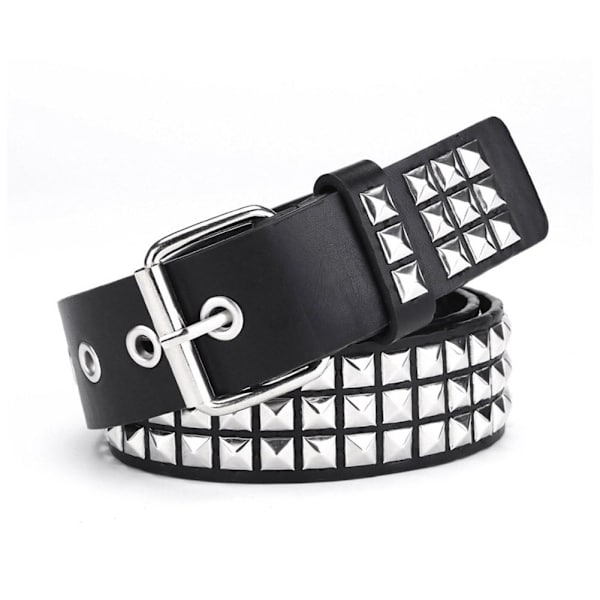 Punk Rock Sølv Sort Metal Nitter Pyramide Studs Sort med Bæltespænde Black