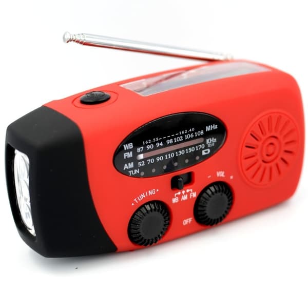 Nödradio med solceller, vev och dynamolladdning
