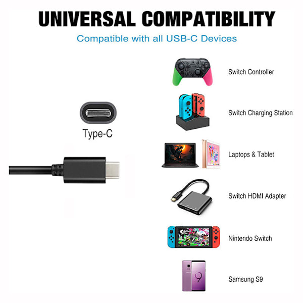 För Nintendo Switch Laddare NS Power 5V 2,4A Snabbladdning Typ C Laddare 3 M Lång
