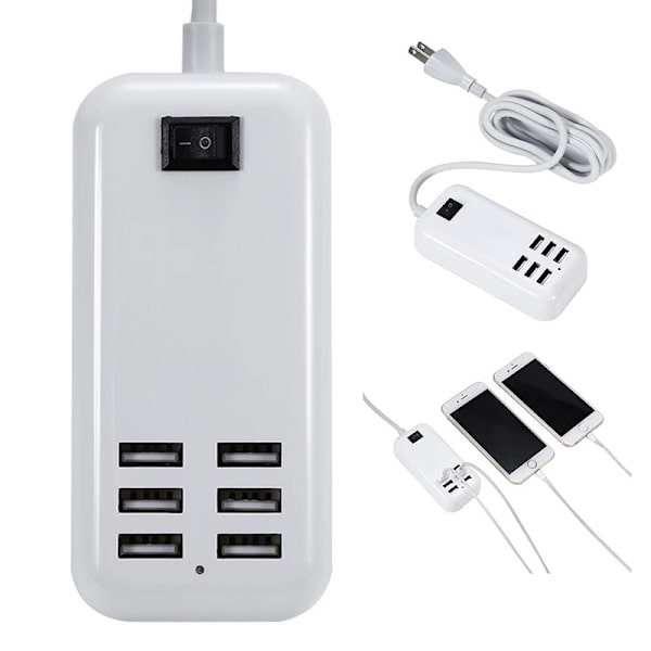 Drivna USB-hubbar, aluminium 6-portars USB-ström med extern