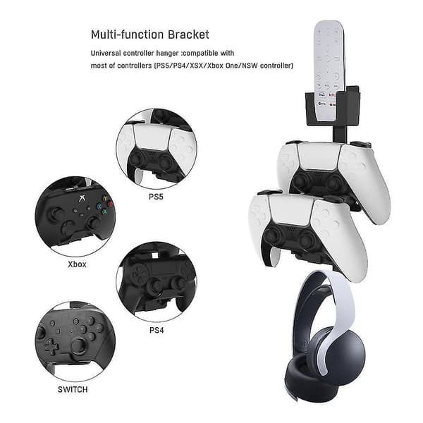 Spilkontroller Opbevaringsstativ Plast Gamepad-holder Væghængt Høretelefonholder Udskiftning til Ps5/ps4/xbox/switch, sort