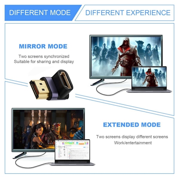 8K 60Hz 90° Nedadvinklet HDMI Han - HDMI 2.1 Hun Adapter Blå