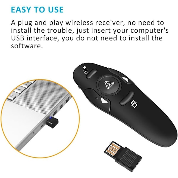 PowerPoint PPT 2.4GHz USB trådløs fjernkontroll med rød laserpeker