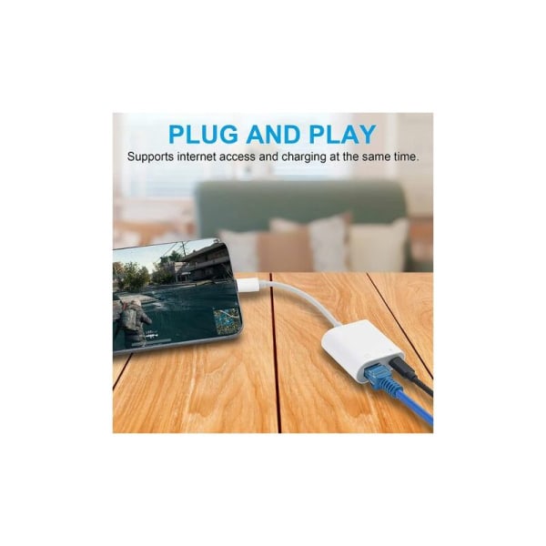 Lightning til Ethernet RJ45-adapter med lading for iPhone/iPad, støtte for 10/100 Mbps høy hastighet